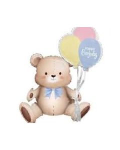 PALLONCINO FOIL 30" Super Shape Orsetto con Palloncini "Happy Birthday"