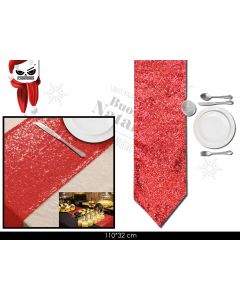 RUNNER CENTRO TAVOLA PAILLETTES ROSSO 110CM x 32CM