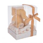 CONFEZIONE PLAID BEIGE E BIANCO CON ELEFANTE