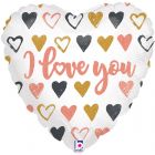 PALLONCINO MYLAR 18" ROSE GOLD HEARTS I LOVE YOU LV