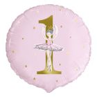 PALLONCINO MYLAR 18" BALLERINA PINK & GOLD 1ST BIRTHDAY