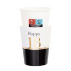 BICCHIERI E COVER HAPPY 18 ORO/NERO PZ.8+8