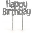 CAKE TOPPER HAPPY BIRTHDAY ACRYLIC ARGENTO