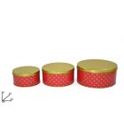 TRIS SCATOLE DI LATTA TONDE POIS ROSSO