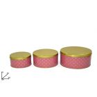 TRIS SCATOLE DI LATTA TONDE POIS ROSA