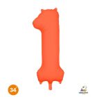 NUMERO 1 MYLAR 34"/86CM NEON ARANCIONE
