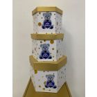 SET SCATOLE DF ESAGONALI BATTESIMO ORSETTO AZZURRO