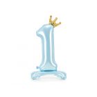 NUMERO 1 MYLAR STANDING CELESTE CON CORONCINA