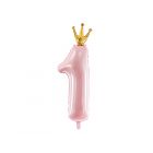 NUMERO 1 MYLAR ROSA CON CORONCINA 90CM