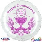 PALLONCINO MYLAR 18" PRIMA COMUNIONE GLITTER FUCSIA
