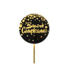 CAKE TOPPER BUON COMPLEANNO NERO E ORO 17CM   DC0925