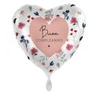 PALLONCINO DF MYLAR CUORE 18" BUON COMPLEANNO FLOWERS