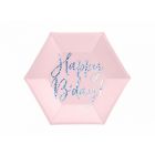 PIATTI ESAGONALI HAPPY BIRTHDAY GLITTER PINK PZ.6