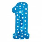 PALLONCINO MYLAR NUMERO CELESTE "1" STELLE
