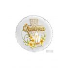 PALLONCINO MYLAR SATINATO CRESIMA BIANCO E ORO 18inch-45cm