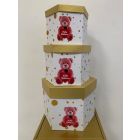 SET SCATOLE DF ESAGONALI BATTESIMO ORSETTA ROSA