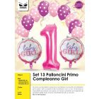 SET 13 PALLONCINI 1°COMPLEANNO ROSA