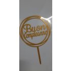 MINI CAKE TOPPER IN PLASTICA ORO TONDO "BUON COMPLEANNO"